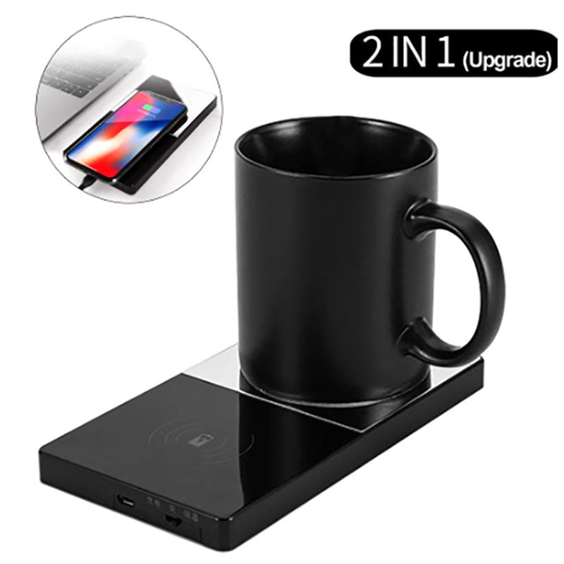 2 In 1 Heated Mug Warmer Electric Wireless Charger for Home Office Coffee and Milk
