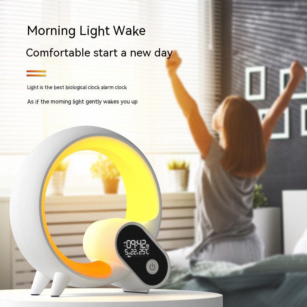 Creative Q Light Analog Sunrise Digital Display Alarm Clock with Bluetooth Speaker and Colorful Atmosphere Light