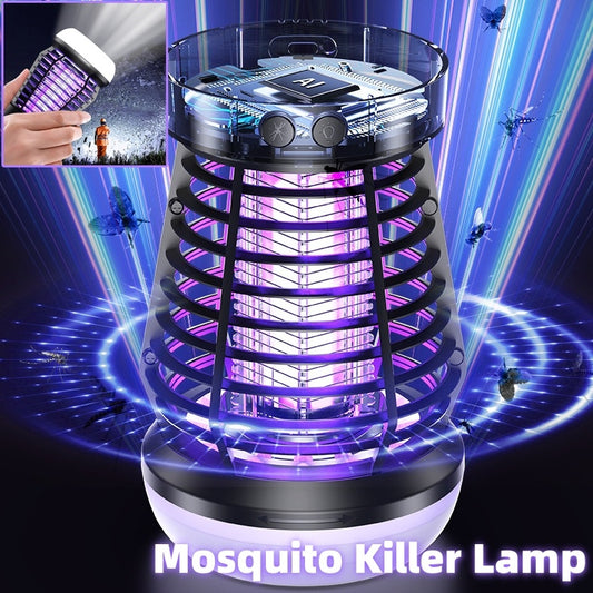 Mosquito Killer Lamp - Electric Fly Catcher & Rechargeable Swatter with Night Light & SOS Emergency Light for Camping and Terrace