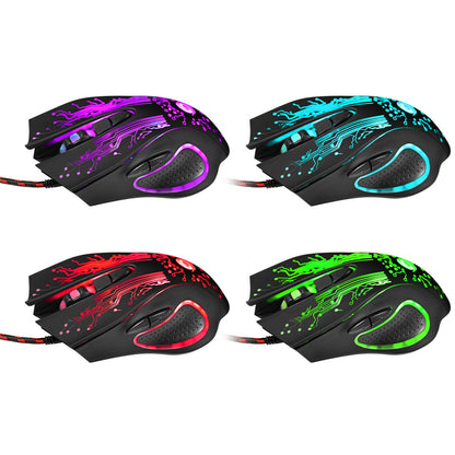 USB Wired Gaming Mouse 5500DPI Adjustable with 7 Buttons and LED Backlit for Ergonomic PC and Laptop Gaming