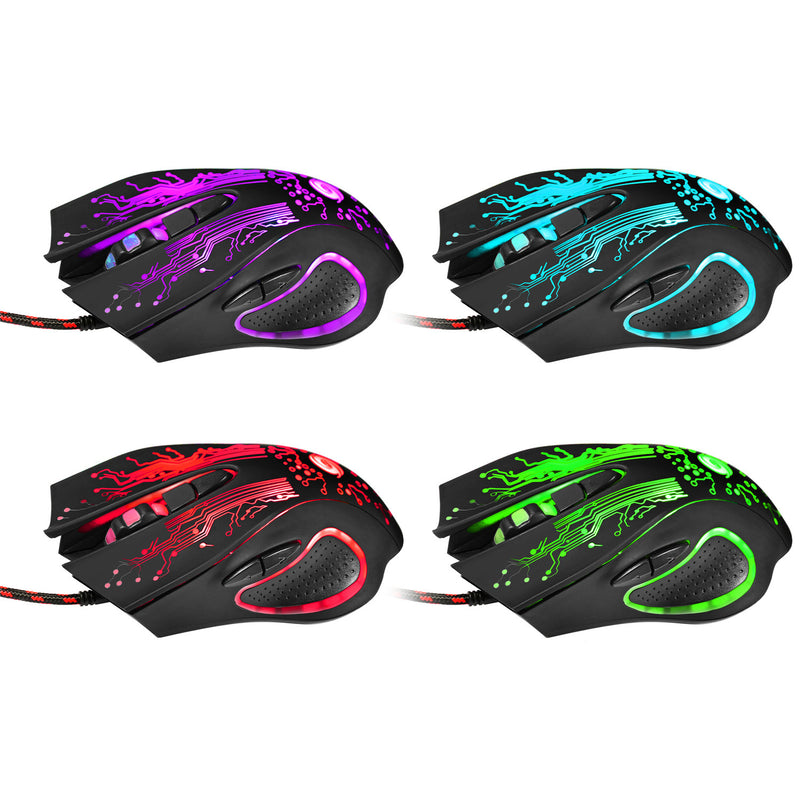 USB Wired Gaming Mouse 5500DPI Adjustable with 7 Buttons and LED Backlit for Ergonomic PC and Laptop Gaming