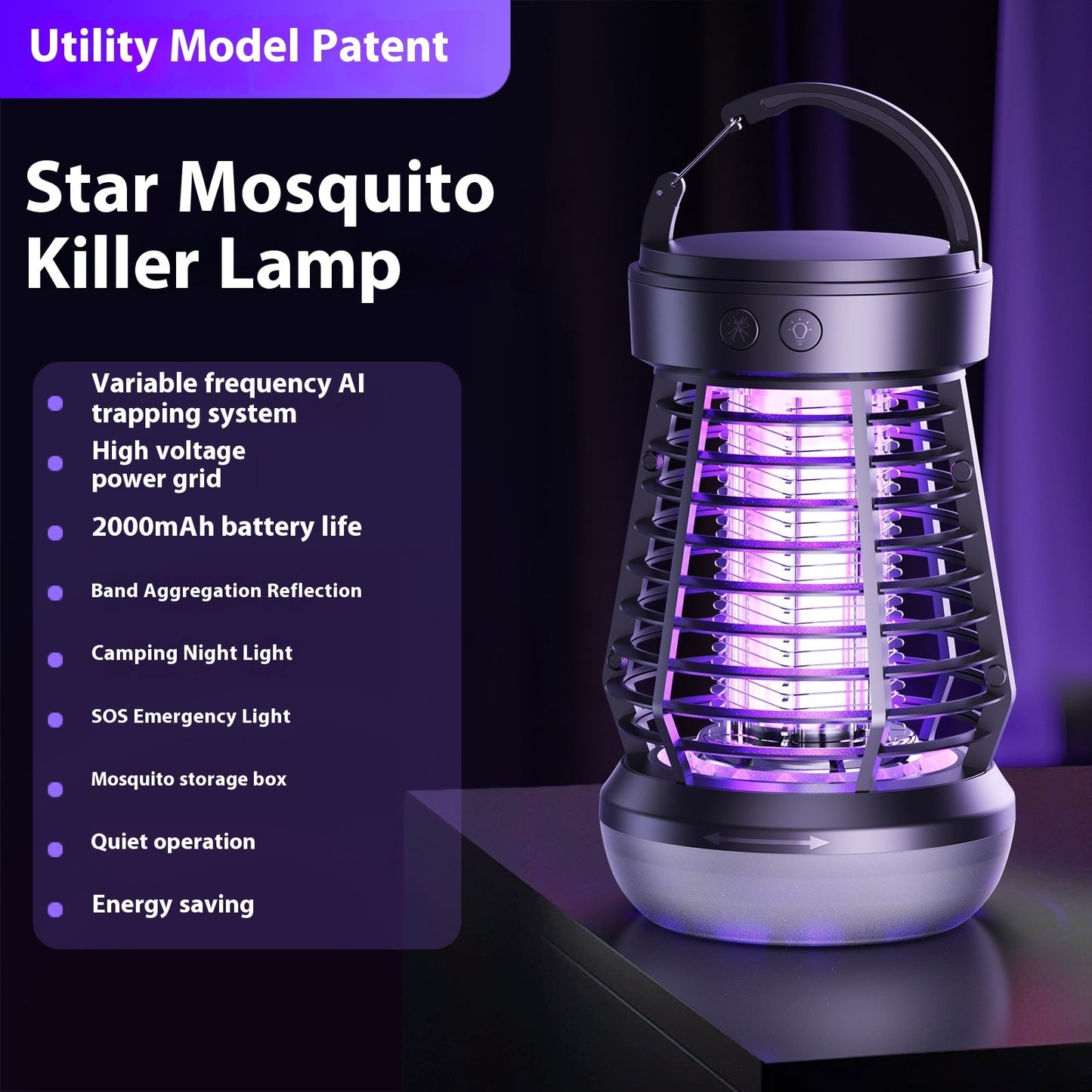Mosquito Killer Lamp - Electric Fly Catcher & Rechargeable Swatter with Night Light & SOS Emergency Light for Camping and Terrace