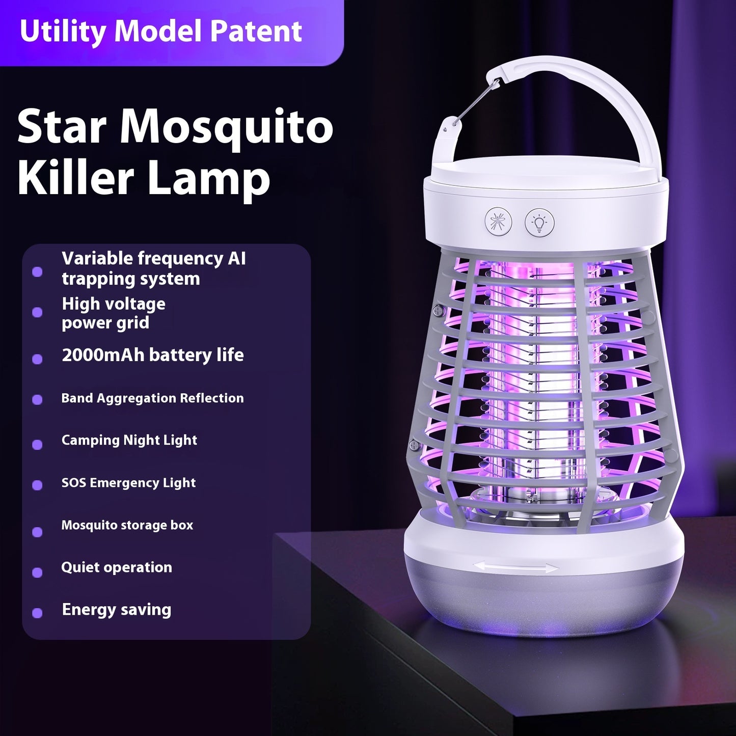 Mosquito Killer Lamp - Electric Fly Catcher & Rechargeable Swatter with Night Light & SOS Emergency Light for Camping and Terrace