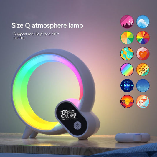 Creative Q Light Analog Sunrise Digital Display Alarm Clock with Bluetooth Speaker and Colorful Atmosphere Light